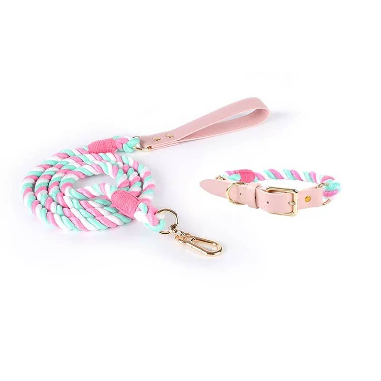Luxe Royal Leather Rope Leash and Collar Set PET NESS