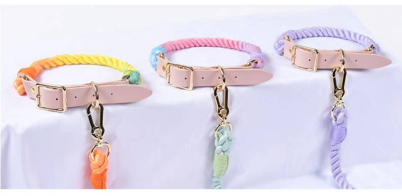 Luxe Royal Leather Rope Leash and Collar Set